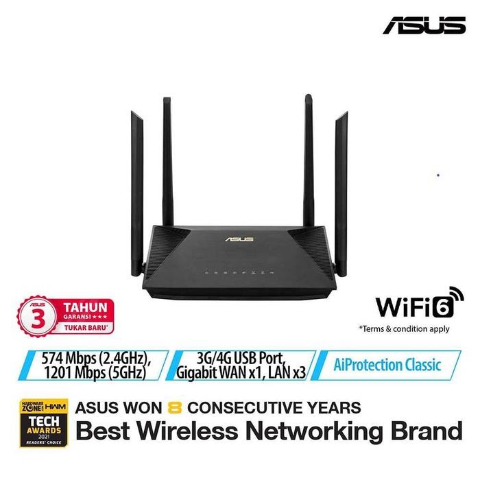 ASUS ROUTER RT-AX53U WIFI 6 802.11AX AX1800 DUAL-BAND GIGABIT BLACK 3Y