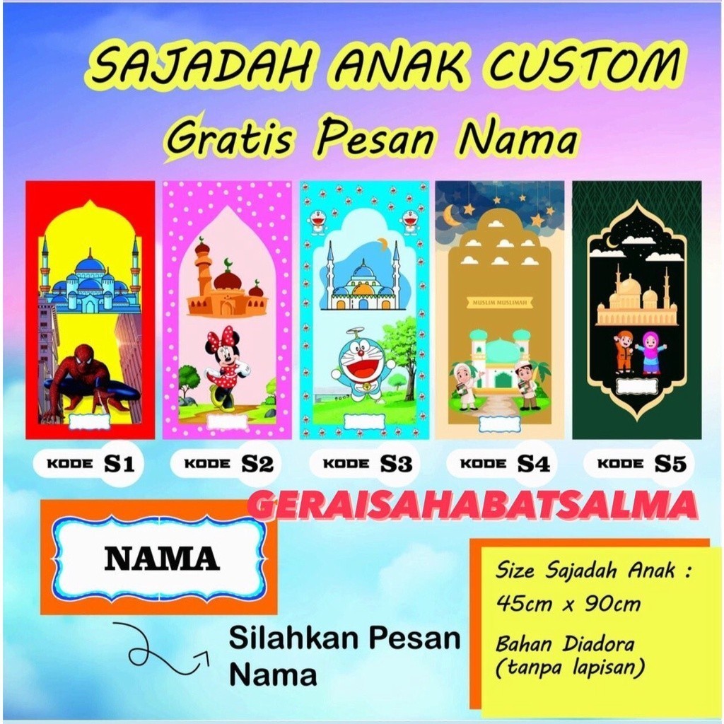 (POSNK)Sajadah Anak,sajadah anak karakter,sajadah nama,sajadah kecil,sajadah custom,sajadah travelli
