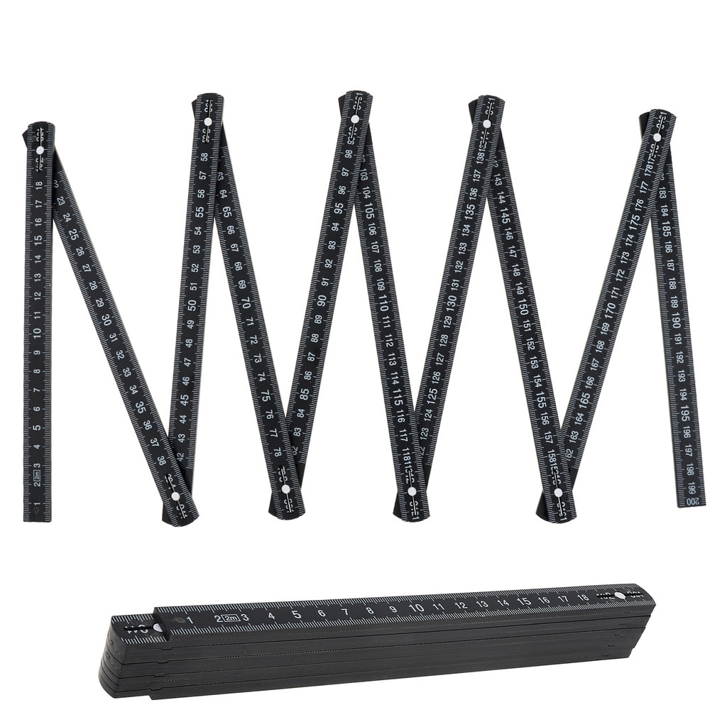 

2pcs Black 2M 78 inch Metric Imperial Scale Folding Ruler for Teaching Drawing Carpenter Woodworking Angle Ruler Measuring Tool