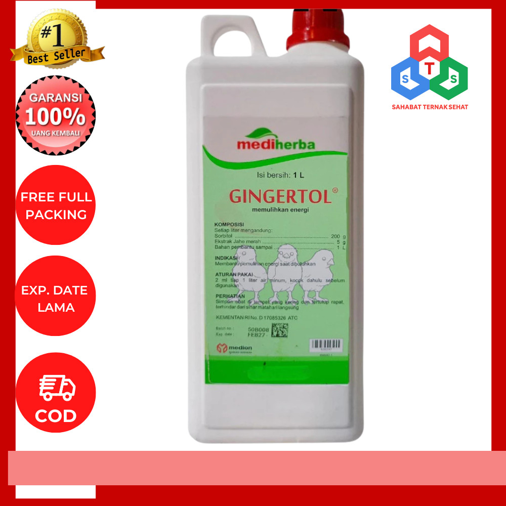 GINGERTOL 1 Liter MEDION Obat Suplemen Herbal Unggas Ayam Penguat Tenaga Stamina Jahe Merah Sorbitol