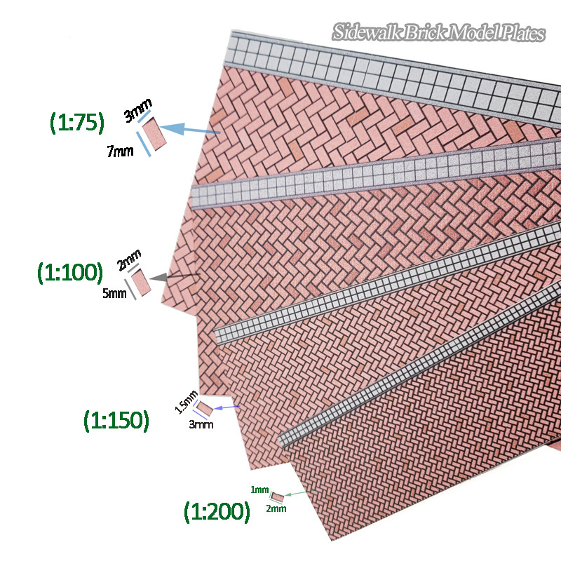 

2pcs Sidewalk Model Ground Square Staggered Bricks Plates Model Architectural DIY Train OO/Ho/N/Z Scale Materials ABS Material