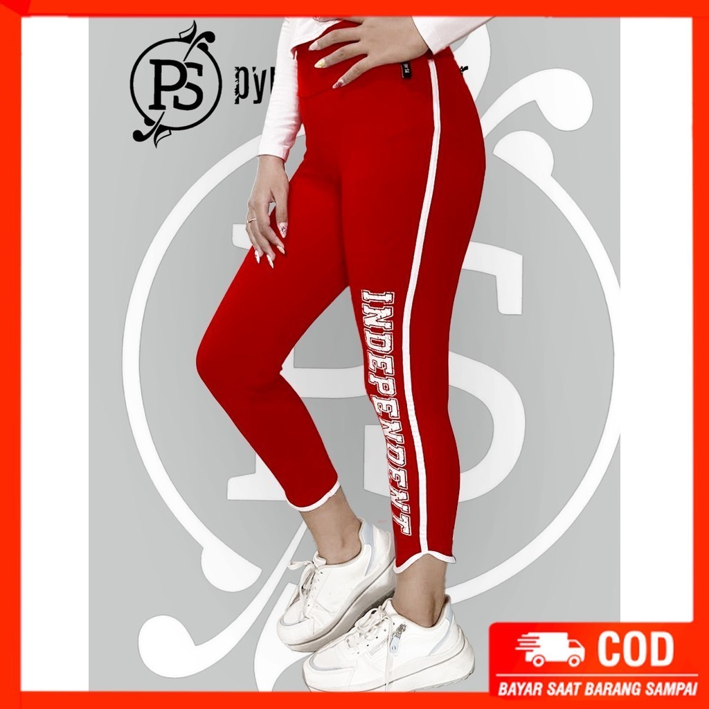 Pyursportwear - Legging 7 /8 Merah Putih Independent - Aerobic Hitam Muslimah, Stylish, dan Nyaman s