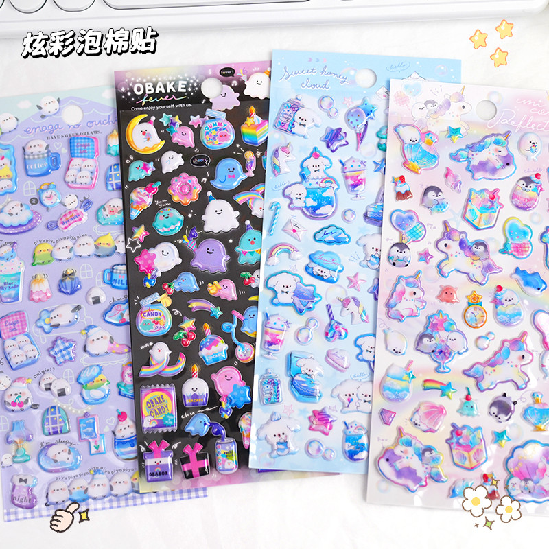 

Kawaii Colorful Unicorn Cartoon Ghost 3D Puffy Stickers Stationery Diy Scrapbooking Journal Sticker Adhesive Decor Art Supply