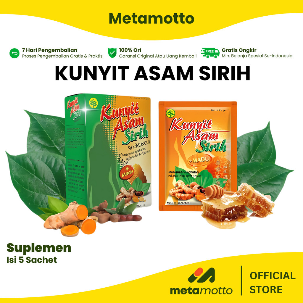 

Sido Muncul Minuman Kunyit Asam Sirih 1 Box Isi 5's - Mengurangi Bau Badan - Metamotto Setia