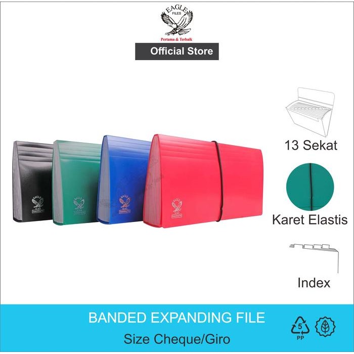 

EAGLE FILES Expanding File Ukuran Giro 13 Sekat Dengan Tali Karet Elastis / Map Harmonika Sekat - B6 - MERAH