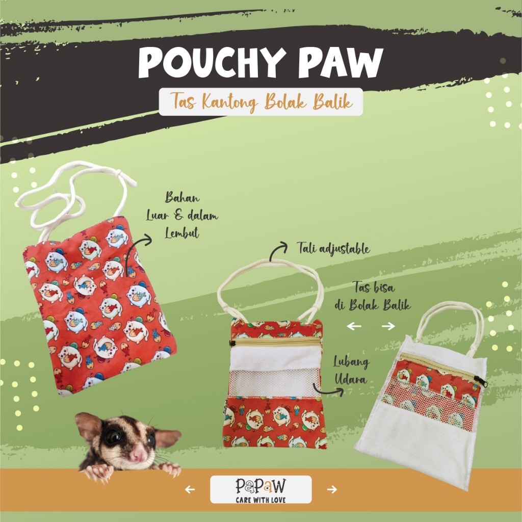 Travel Pouch Sugar Glider Tas Bonding Hamster Tupai Terbang Landak Mini Burung POUCHYPAW