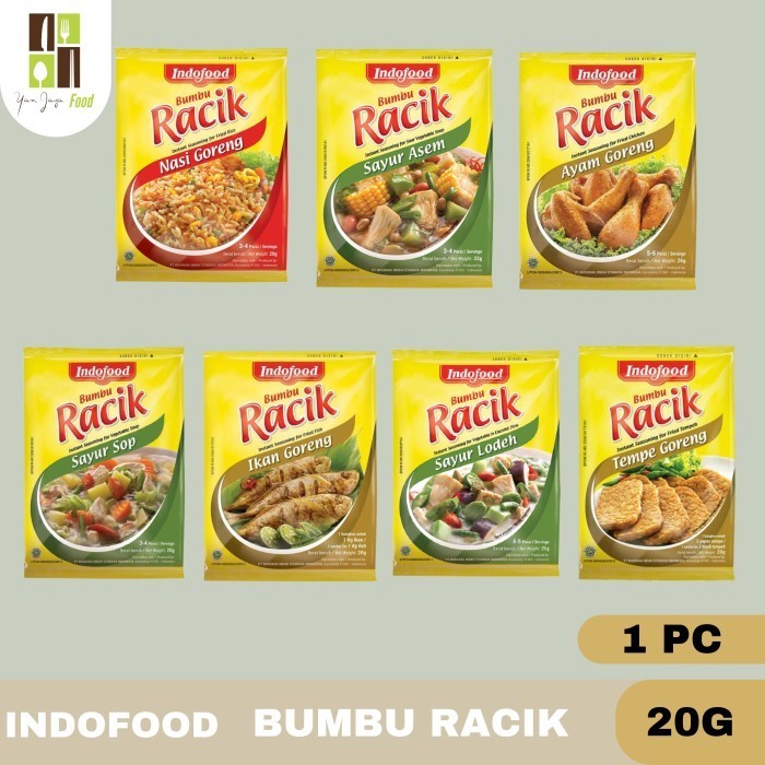 

Indofood Bumbu Racik 20g - 1 PCS / Nasi Goreng / Ayam Goreng / Sayur Lodeh / Sayur Sop / Sayur Asem / Ikan Goreng / Tempe Goreng / Tumis / Ayam Goreng Rempah