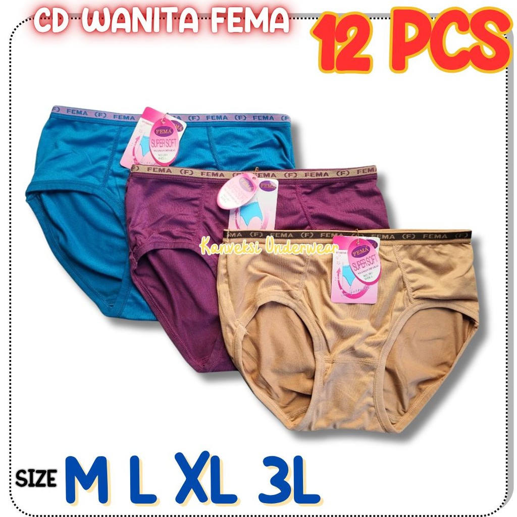 3, 6, 12pcs Celana Dalam Fema  Cd Wanita Dewasa Lusinan Murah Fema Murah