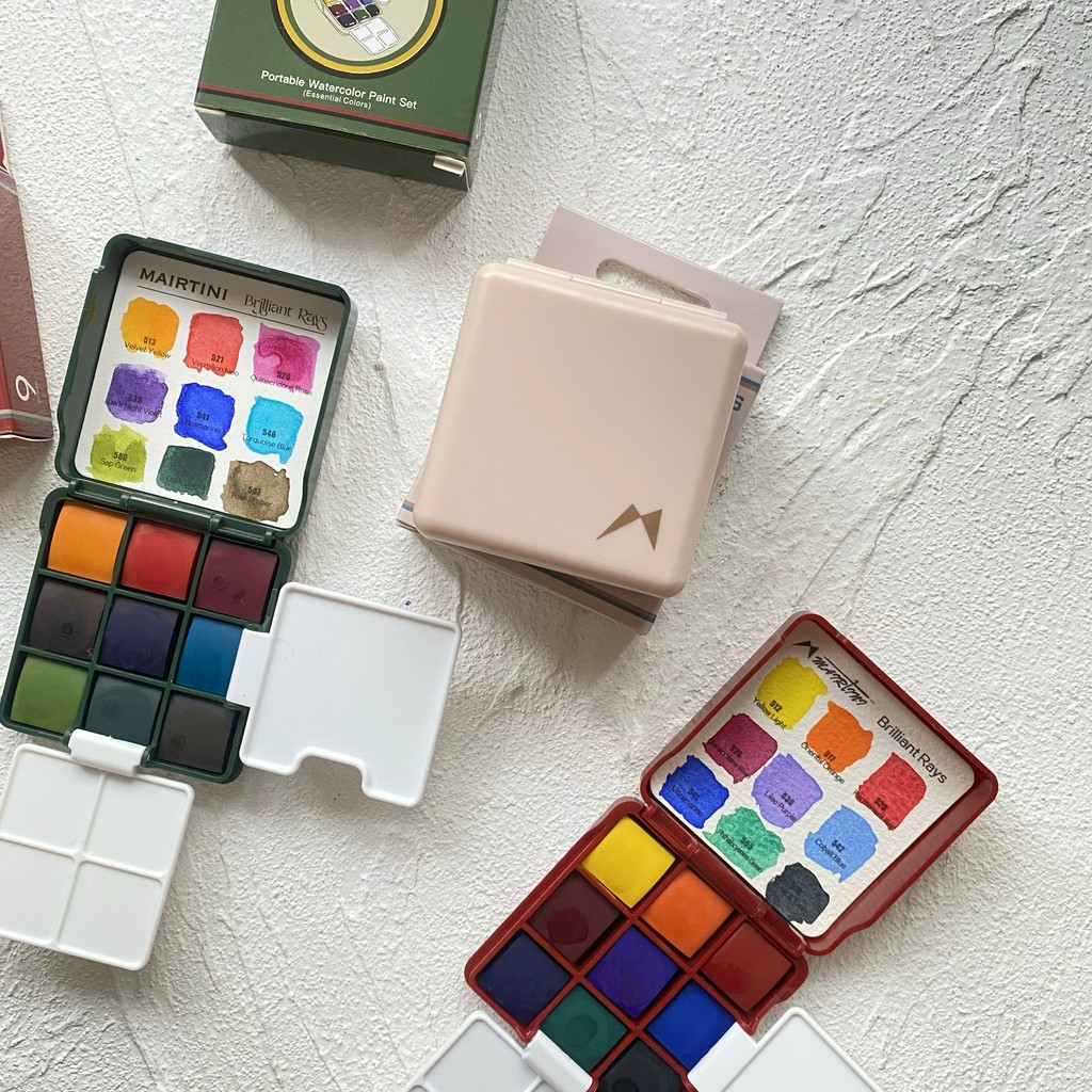 

MAIRTINI Watercolor Paint Set 9-color Mini Travel Portable Palette Solid Watercolor Paint Sketching Painting Brush Art Supplies