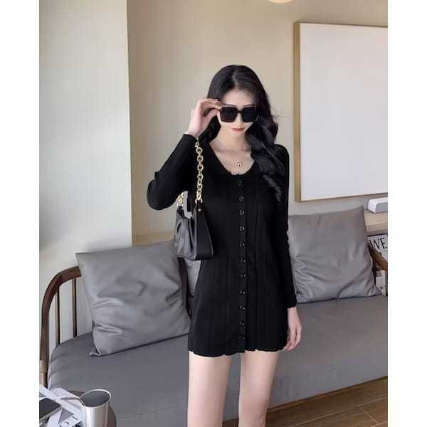 FUTURE - ZER DRESS KULEA FULL KANCING KERAH PUTIH WANITA NEW TRIM TOP VERSI KOREA LENGAN PANJANG /  