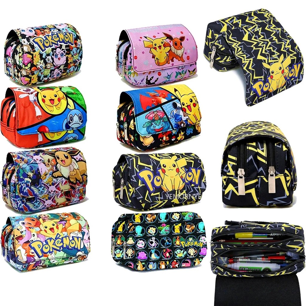 

Pokemon Pikachu Pencill Case School Cartoon Pikachu Black Pen Bag School Supplies Stationery Schoolbag Birthday Party Gifts