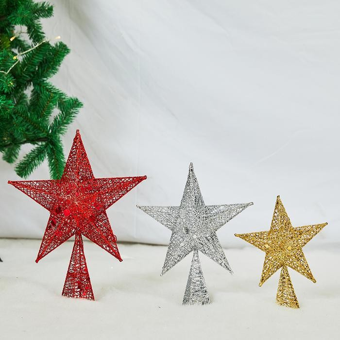 Hiasan Top Bintang Full Kawat Classic Pucuk Pohon Natal Besar Dekorasi Aksess Christmas Pohon Natal 