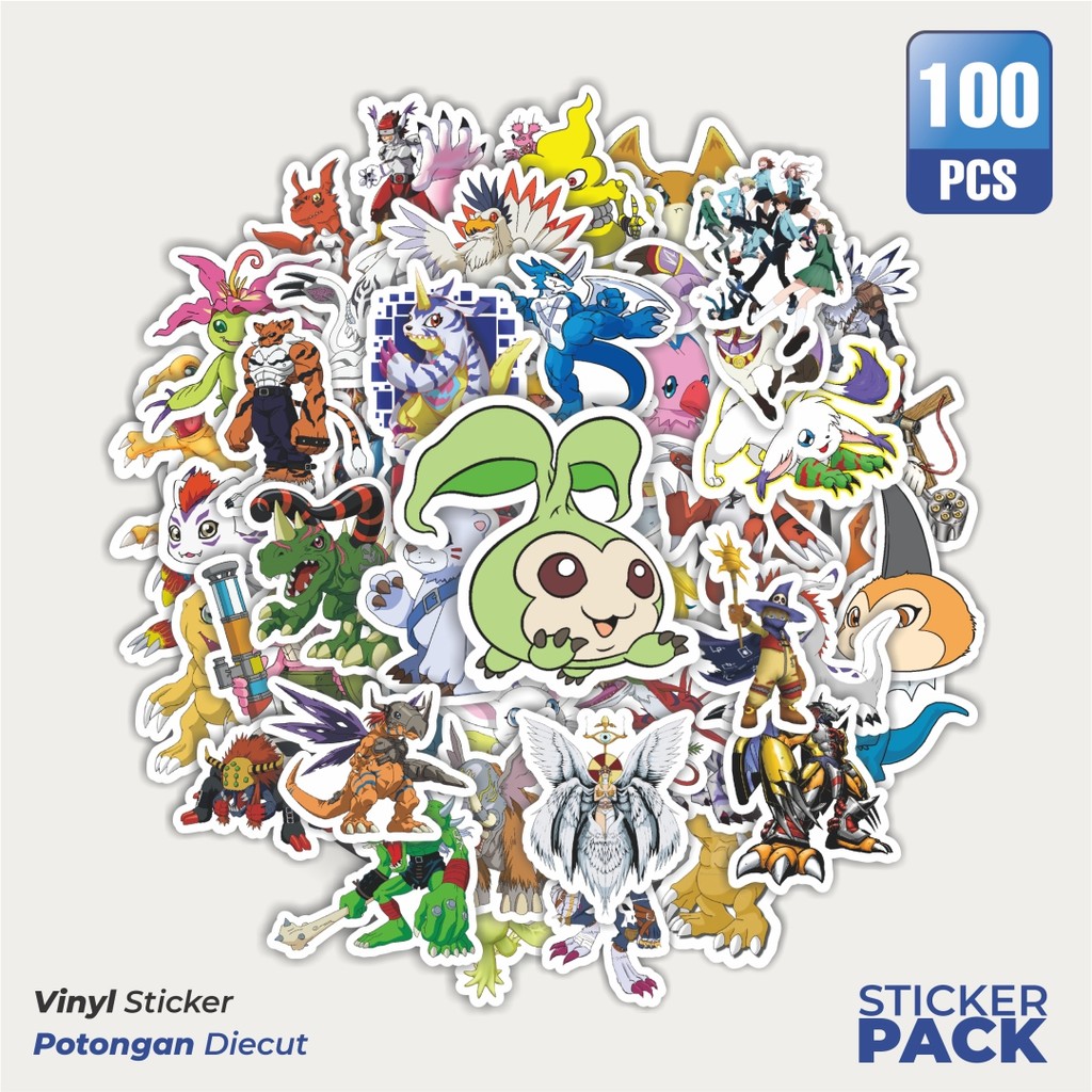 

100 PCS STIKER Anime Series Digimon Character Mix 4 Waterproof Aesthetic- Untuk Laptop, Motor, dan Helm - Paper Stationery Pack