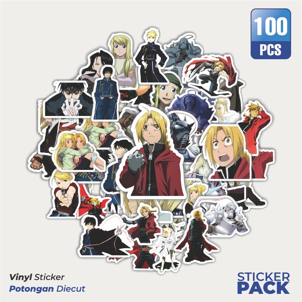 

100 PCS STIKER Anime Series Full Metal Alchemist Character Mix 3 Waterproof Aesthetic- Untuk Laptop, Motor, dan Helm - Paper Stationery Pack