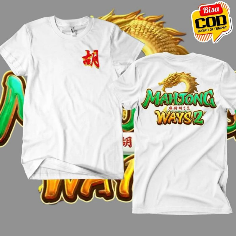 Kaos distro mahjong ways2 dpn tulisan cina, kaos pria katun combed premium