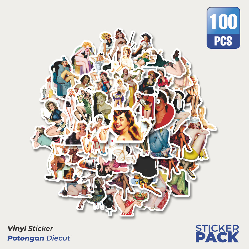 Stiker Vinyl Stiker Fashion Series Classic Vintage Girls V2 [Seri Mode Klasik Vintage Gadis] Waterpr