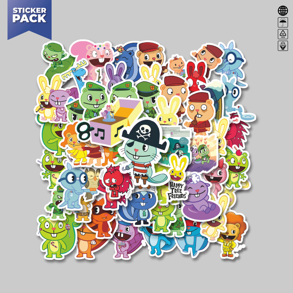 

[100PCS]Stiker Pack Stiker Kartun Series Happy Tree Friends Mix 2 Aesthetic Vinyl Anti Air Dekorasi Sticker Laptop Buku Journal Koper Helm Casing HP Gitar Helm Skateboard