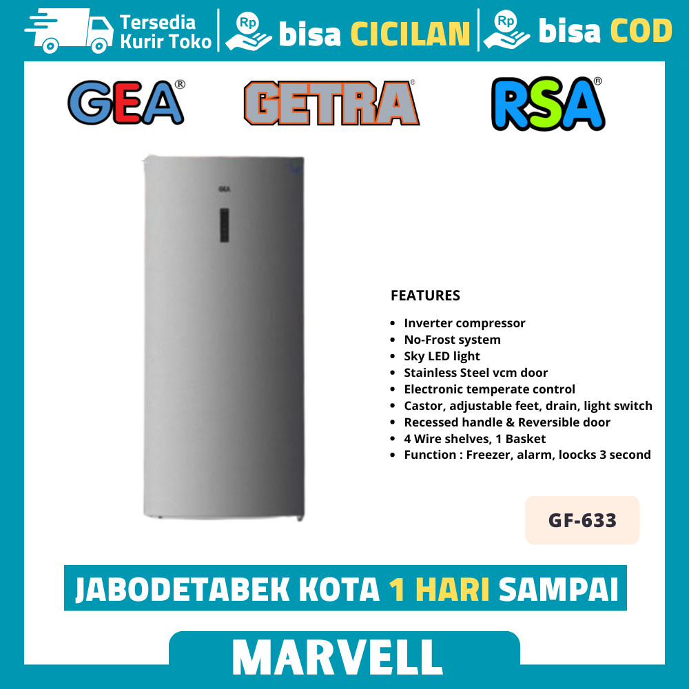 Kulkas 1 Pintu Gea Gf 633 Upright Freezer Inverter Garansi Resmi