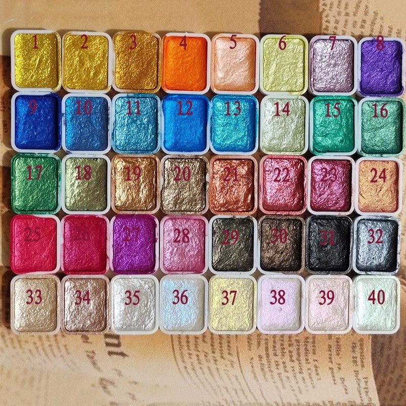 

40 Color 1ml Pearl Pure Color Watercolor Handmade Solidity Pigment Set Nail Coloured Drawing Art Watercolor Painting Creation