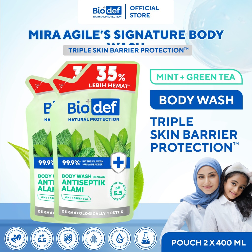 [TWINPACK 800mL] Biodef Body Wash Green Tea Refill 800mL x 2pcs | Gentle Body Wash PH Balance 5.5 An