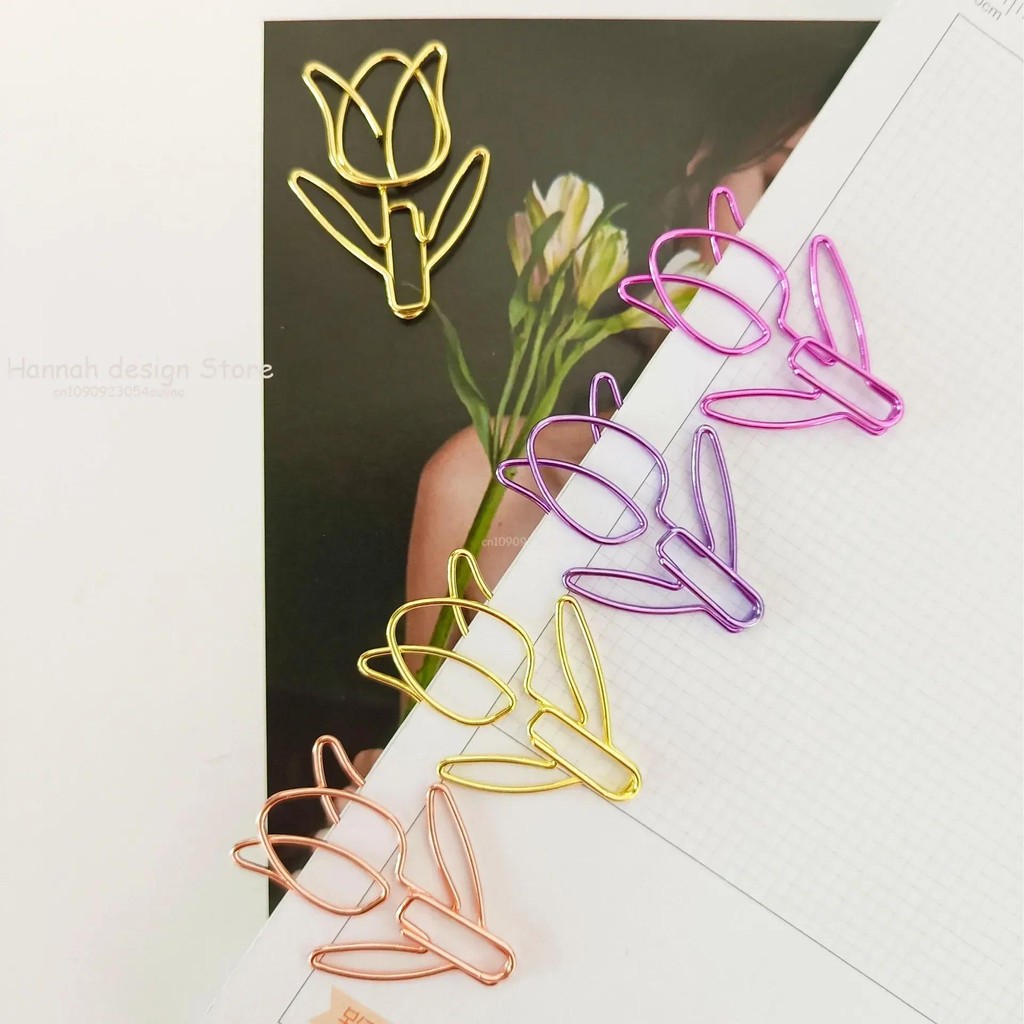 

10PC Tulip Paper Clips Kawaii Notebook Planner Bookmarks Korean Stationery Tickets Photo Clips Office Supplies Bookmark Folder