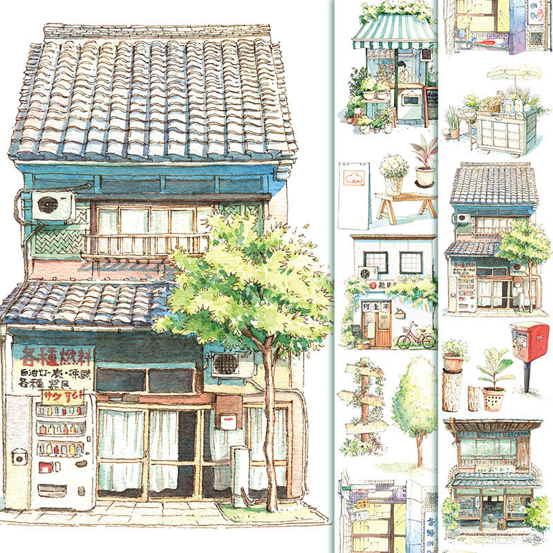 

OOJIA 2m Landscaping Washi Tape Adhesive Masking Tape Planner DIY Collage Scrapbooking Diary Journal Vintage Stickers Stationary