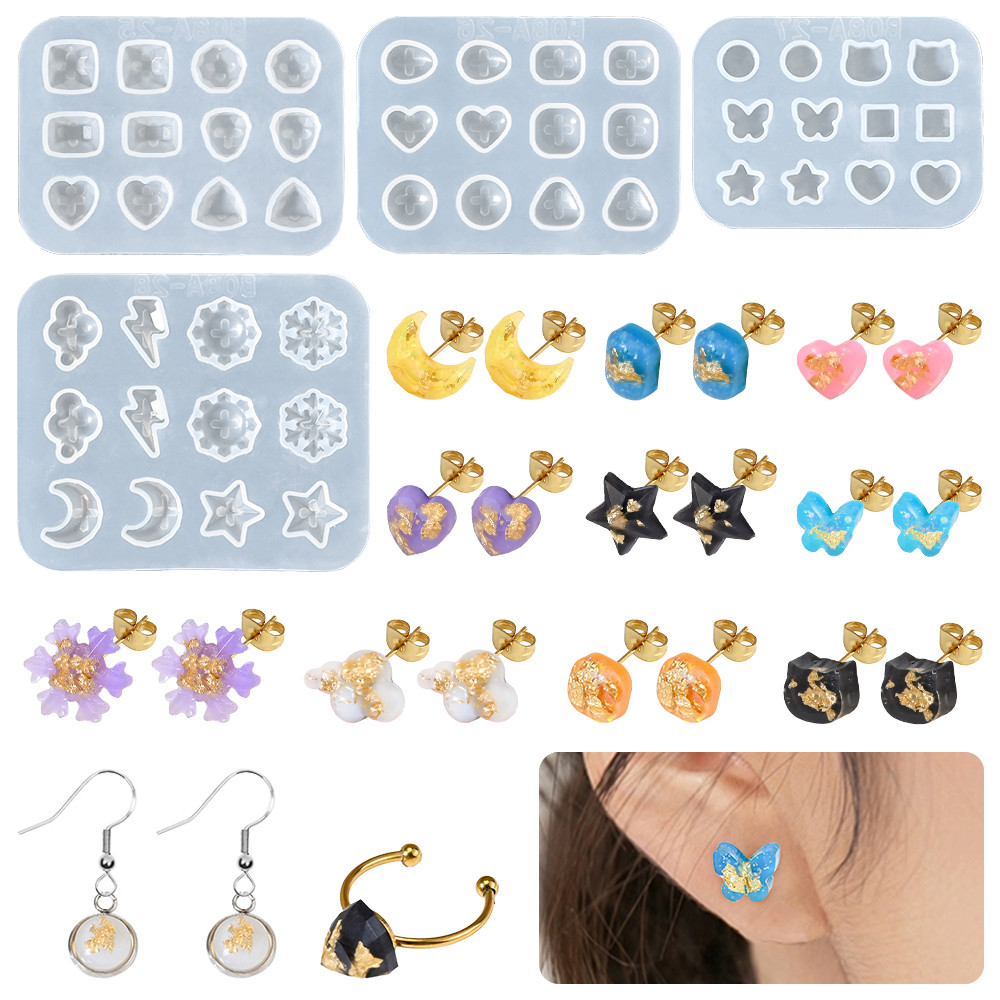 

S0193 Multi Shapes Miniature Resin Molds Mini Earring Moules Silicone Epoxy DIY Jewelry Gemstone Ring Moldes Resina Brincos