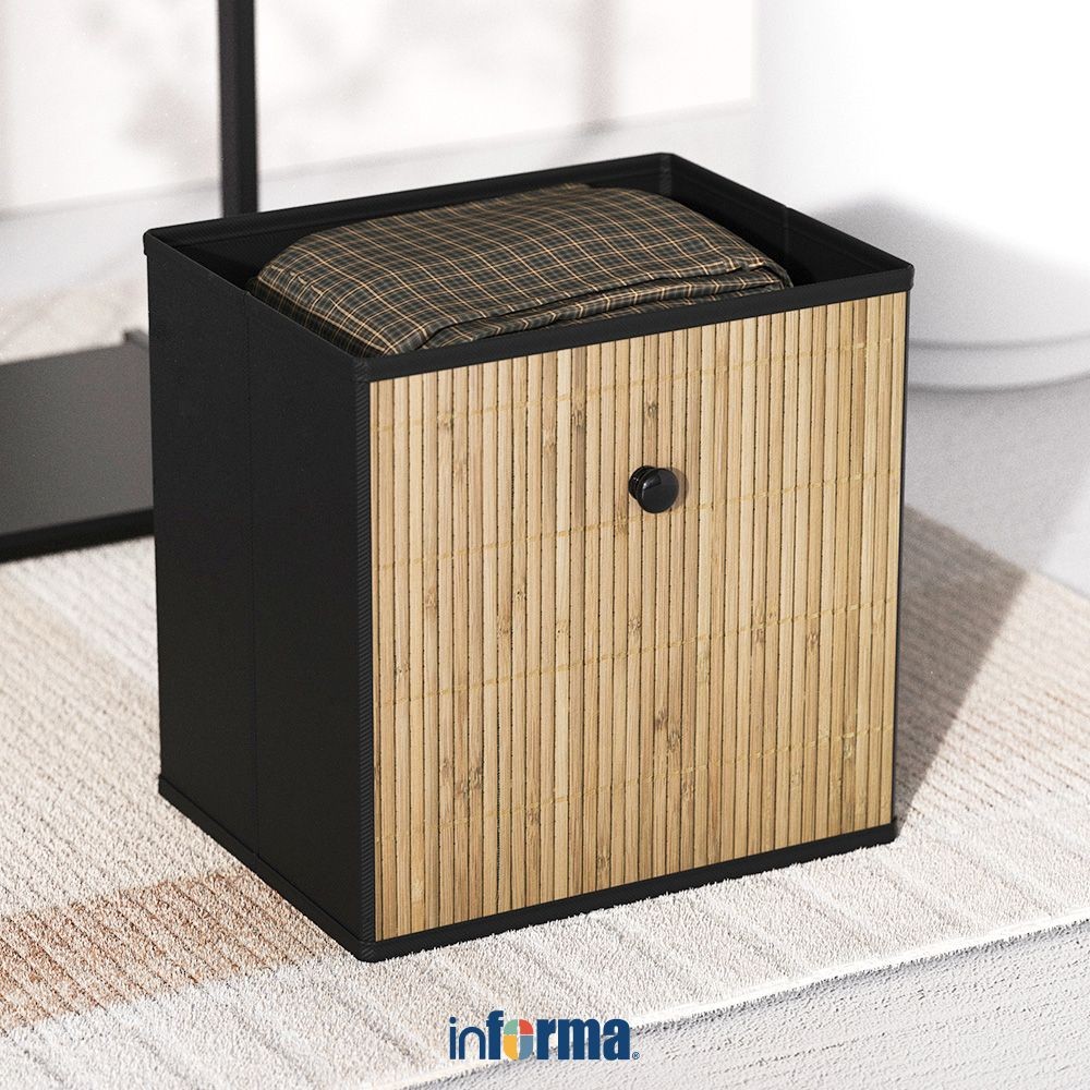 Informa 32X25X32 cm Kotak Penyimpanan Bambu - Hitam Wadah Kotak Simpan Serbaguna Foldable Storage Bo