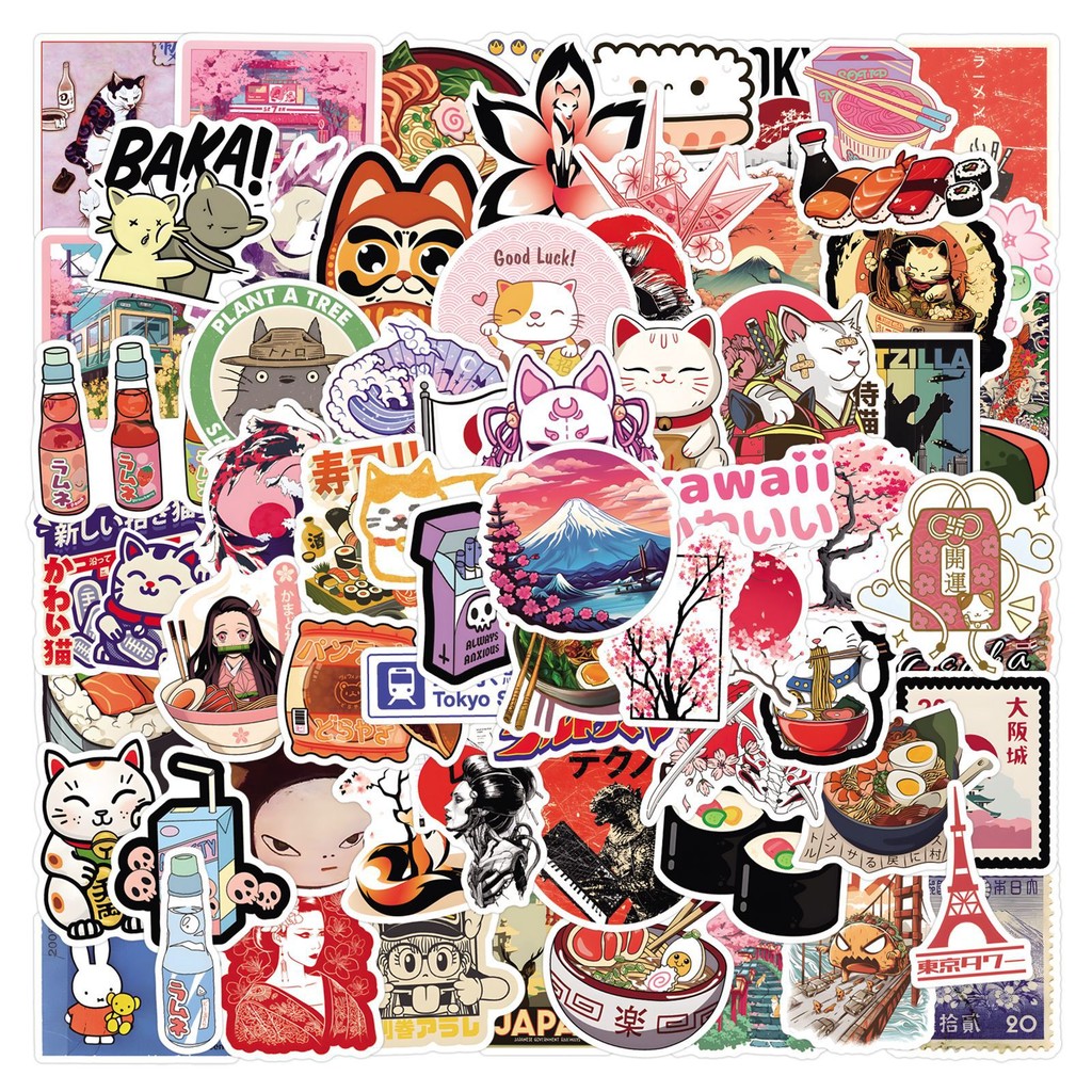 

110Pcs Japanese Stickers Tokyo Lucky Cat DIY Stickers Scrapbooking Phone Luggage Skateboard Waterproof Decals