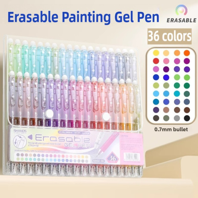 

SHANDS 36/12 Colors Clickable Erasable Gel Pens Quick Dry 0.7mm for Kids Drawing Sketching School Office Supplies Stationery