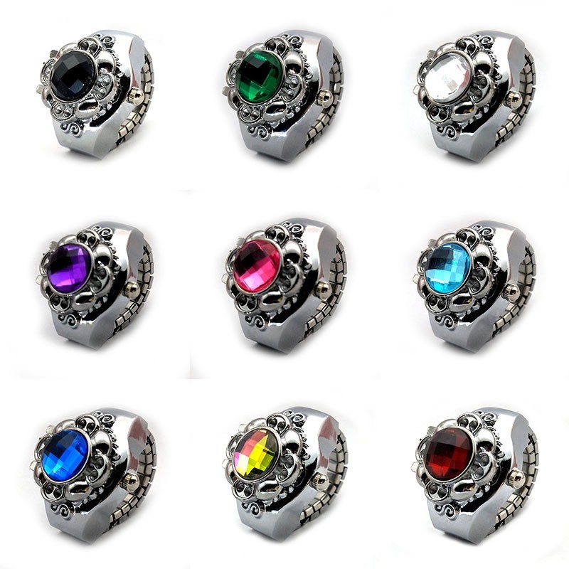 Cincin Jam Tangan Pria Wanita / Jam Cincin Berbentuk Bulat Batu Akik Premium / Jam Antik