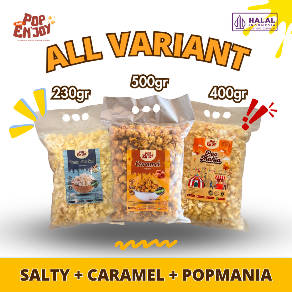 

[PUAS] ALL VARIAN POPCORN 3 RASA - PopENjoy / 3 Rasa Camilan Crispy Popkorn Jagung Sehat Premium