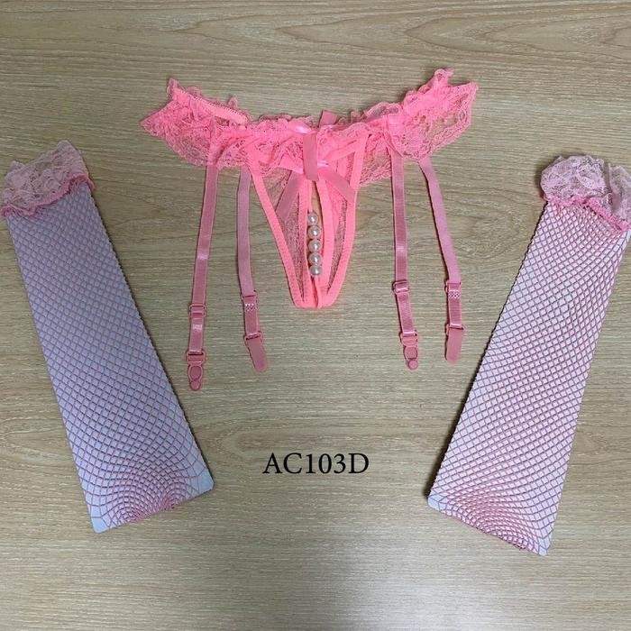 Mutiara Garter Belt Stoking Set Lingerie Premium Pink Cosplay AC103D