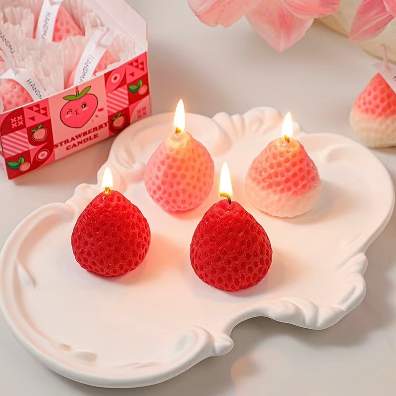 

Candle Mold Silicone 4ps Set Strawberry Shape DIY Handmade Fruit Scented Candles Soap Crafting Molds for Home Use