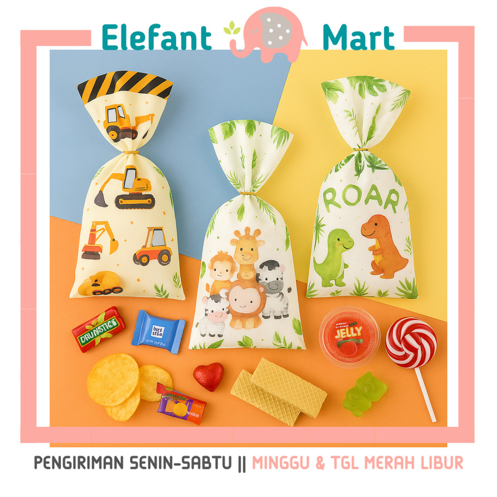 

10 pcs Goodie Bag Snack Tas Hadiah Tas Barang Plastik Dengan Pita Ulang Tahun Lucu Perlengkapan Ulang Tahun