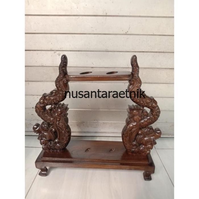 Jagrak Tempat Pusaka Isi 2 Ukiran Naga Kayu Jati Asli Garap Alusan