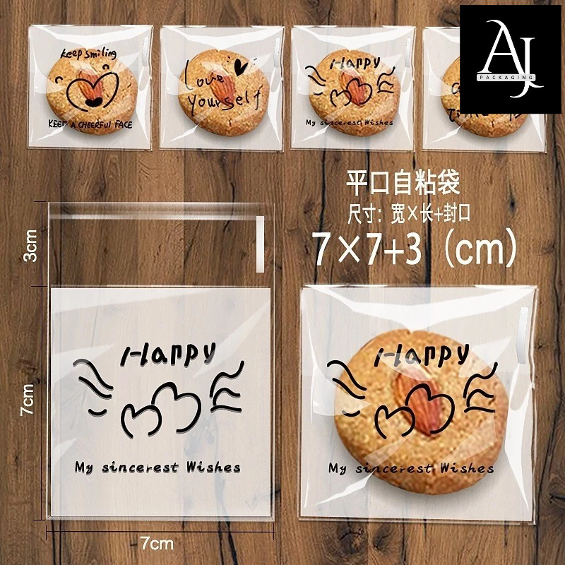 

1 Pack - 100Pcs plastik perekat 7x7cm kemasan cookies kue biskuit permen nougat