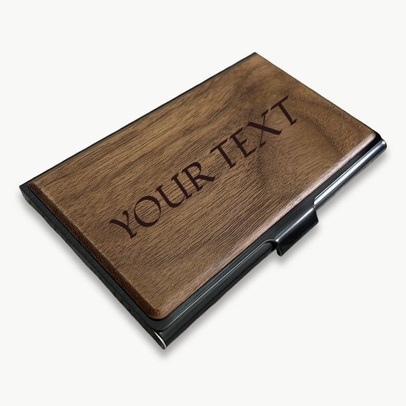 

High-end Stainless Steel Wooden Business Card Case Custom LOGO Text Laser Engrave Name Card Holder Wood Personalized Cardcase
