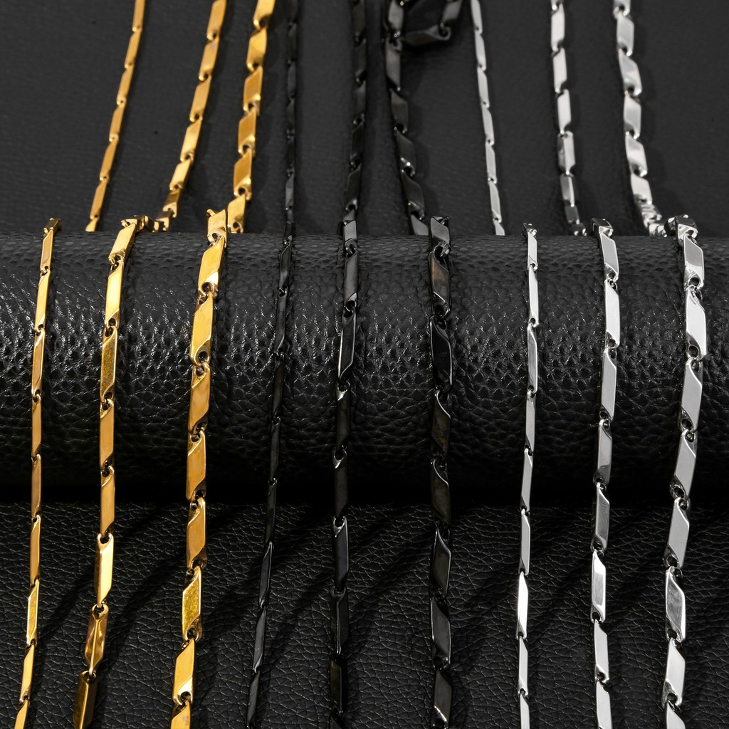 HIYEE Hip Hop Unisex Bamboo Chain Women Necklace Choker Stainless Steel Herringbone Silver Color Cha