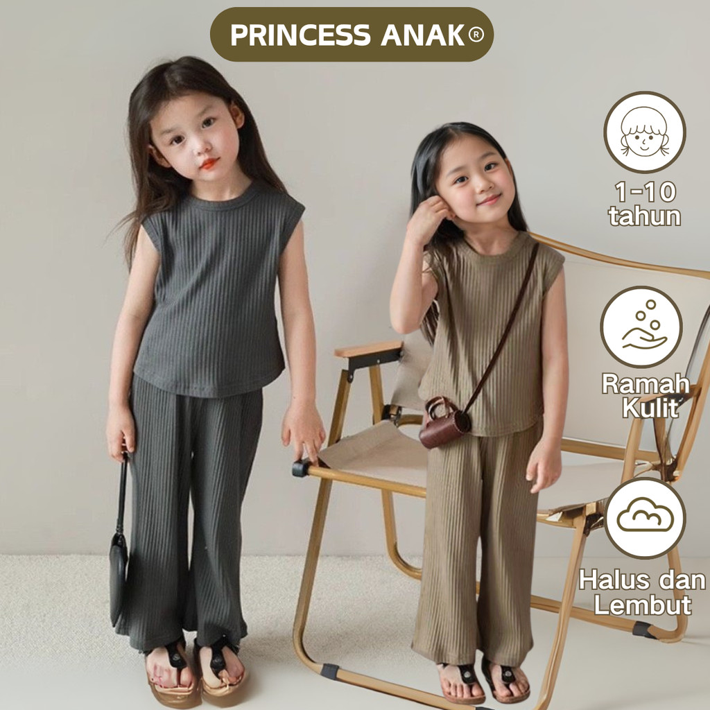 [PRINCESS ANAK] 1-10 Tahun setelan anak cewek one set luna crop kutung rib knit halus import luna pa