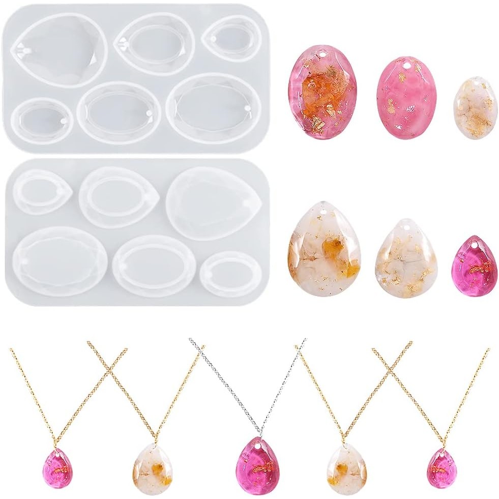 

DIY Crystal Epoxy Resin Mold Cut Oval Water Drop Pendant Earrings Pendant Keychain Silicone Mold