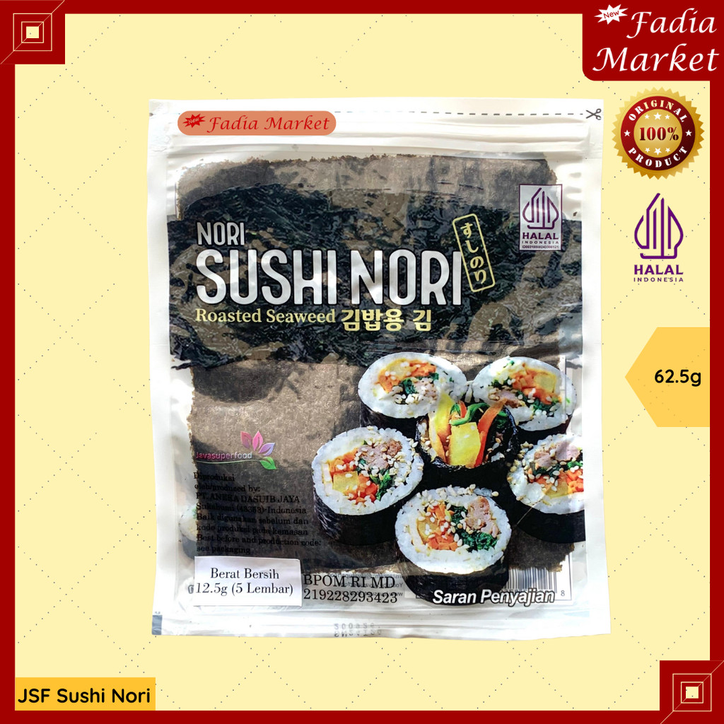 

Javasuperfood Sushi Nori Rumput Laut 62.5g | 5 Lembar x 12.5g untuk Sushi & Gimbap