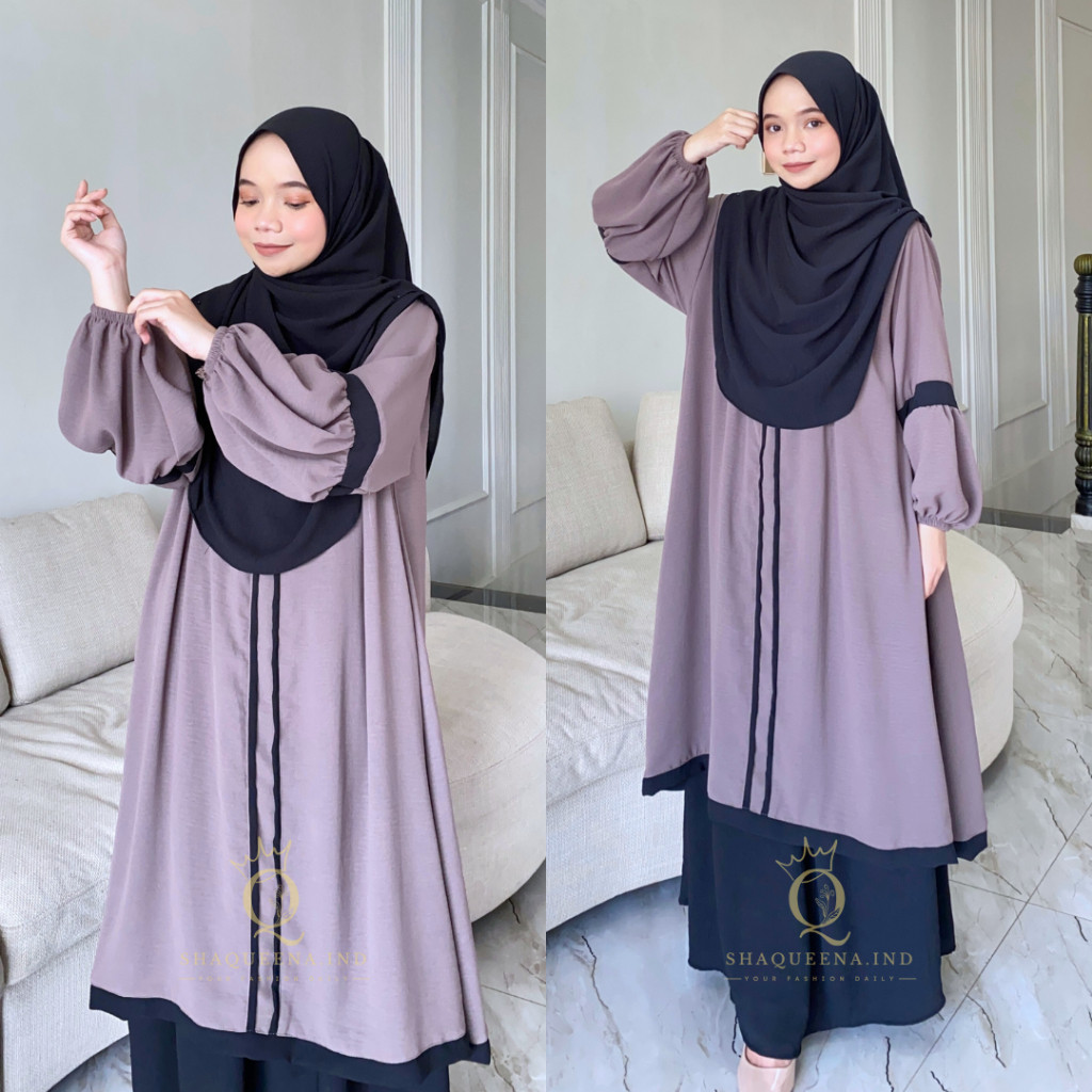 KALIIDRI Oneset Tunik Rok Malaya Setelan Rok Syar’i Jumbo Gamis kombinasi simple - Shaqueena.ind