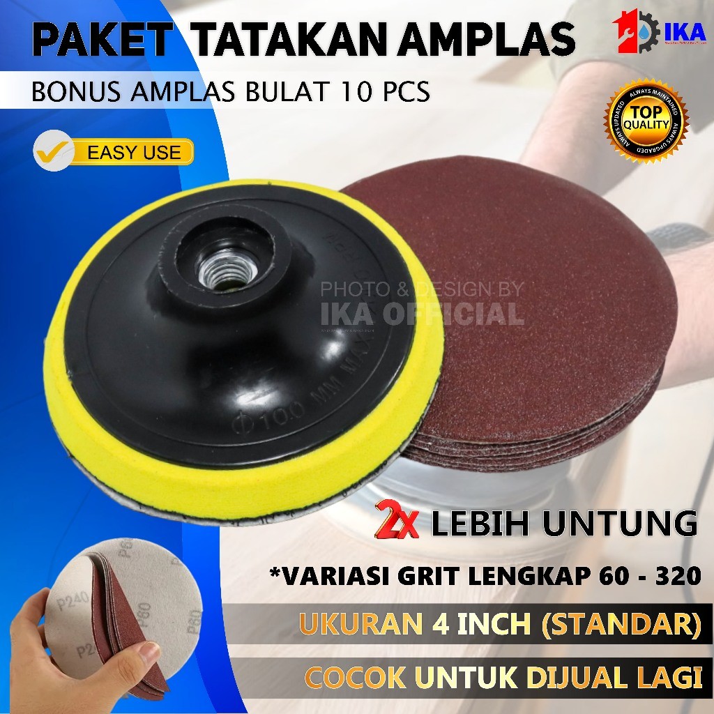 Paket Tatakan Amplas Velcro Gerinda Tangan / Pad Perekat Amplas 4 Inch + Amplas Bulat / PAKET PAD PO