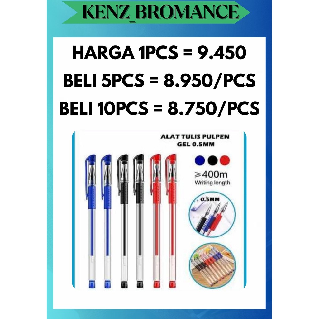 

KENZ [1 SET 12PCS] PENA GEL PULPEN BOLPOIN PEN MIMI 0.5MM CAIR BIRU / HITAM / MERAH PER LUSIN