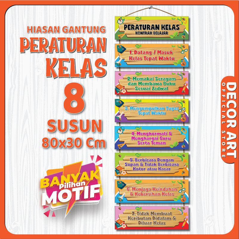 

GalleryStore 80x30 Cm - Dekorasi Dinding Peraturan Kelas Kontrak Belajar Gantung Tali 8 Susun (Kode: PERLAS)