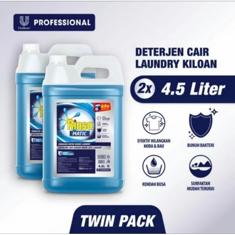 Detergent cair INSPIRED Rinso Matic Professional 4,5 Liter TWIN PACK / Rinso Matic 5 Liter Promo Spe
