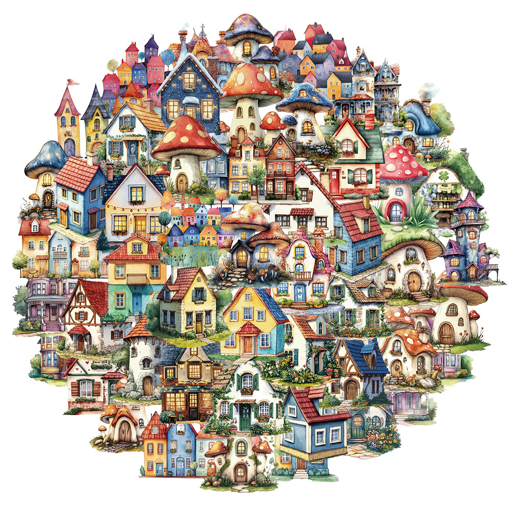 

50PCS Fairy Tale House PET Material Stickers DIY Luggage Speaker Water Cup Notebook Waterproof Stickers