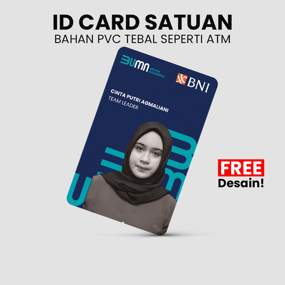 

ID CARD BUMN PVC TEBAL CUSTOM 2 SISI BOLAK BALIK / CETAK NAME TAG KARTU PELAJAR TANPA MINIMAL ORDER