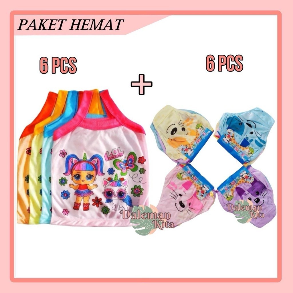 PAKET HEMAT singlet motif LOL + CD telinga timbul | setelan daleman anak perempuan | setelan anak mu